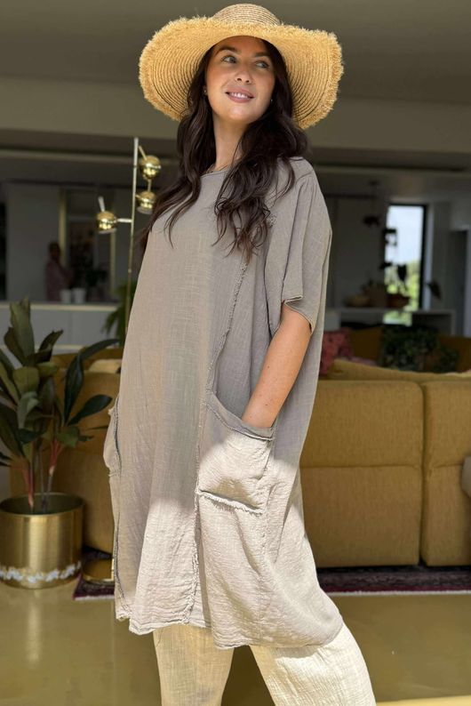 Made in Italy Milo Cotton Slouch Sac Dress Mocha /45 =